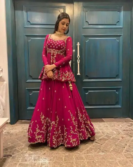 Magenta Pink Designer Lehenga with Long Blouse