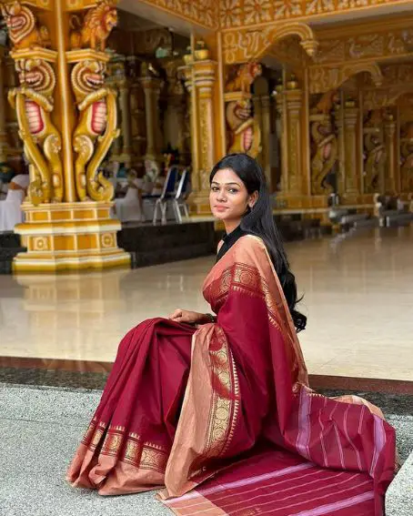 Maroon Color Cotton Plain Saree With Blouse