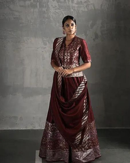 Maroon Vintage Benarasi Silk Brocade Peplum Blouse