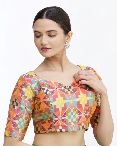 Multi Color Geometric Brocade Woven Blouse