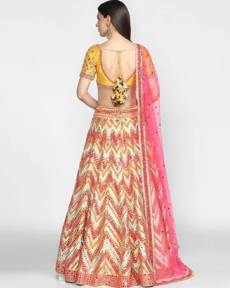 Multicolor Chevron Lehenga with Latkan Blouse