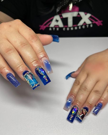 Nail art with photographs and stone glitters