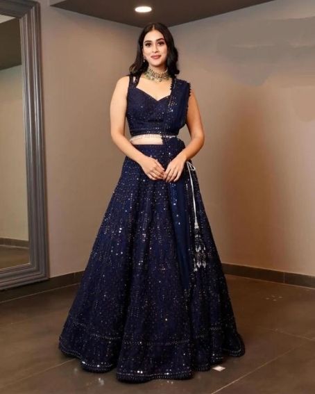 Navy Blue Embroidered Wedding Wear Georgette Lehenga Choli