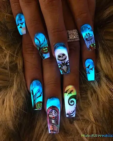 Nightmare Before Christmas Glow-in-the-Dark Nails