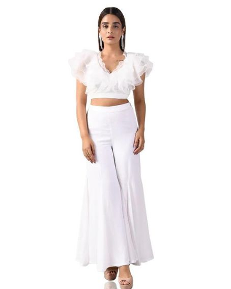 Off White Playful Ruffles White Crop Top