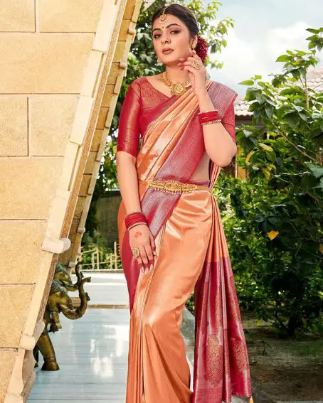 Orange And Red Kanjivaram Saree