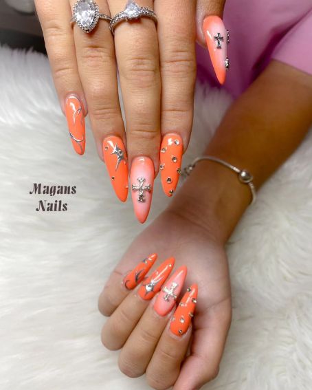 Orange Ombre Almond Nail Designs