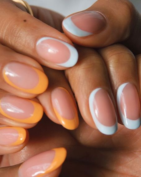 Orange and White French Manicure