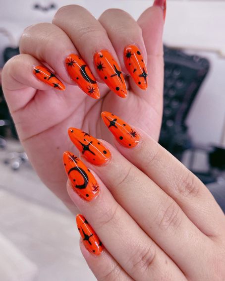 Orange Geometric Nails