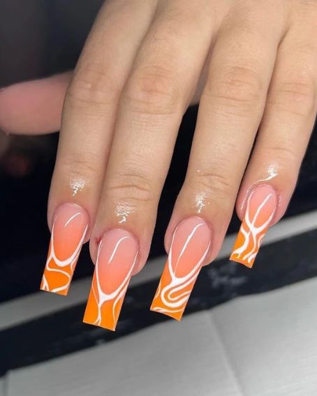 Orange Ocean Waves Nails