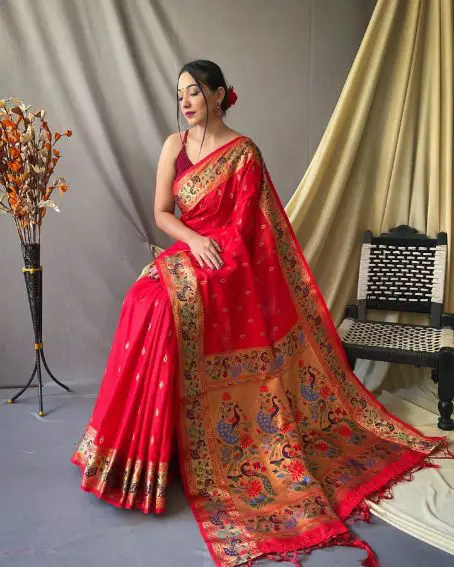 Paithani Designer Saree with Sleeveless Blouse Design