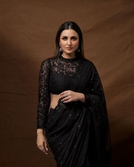 Parineeti Chopra in Black Embroidery Blouse Design