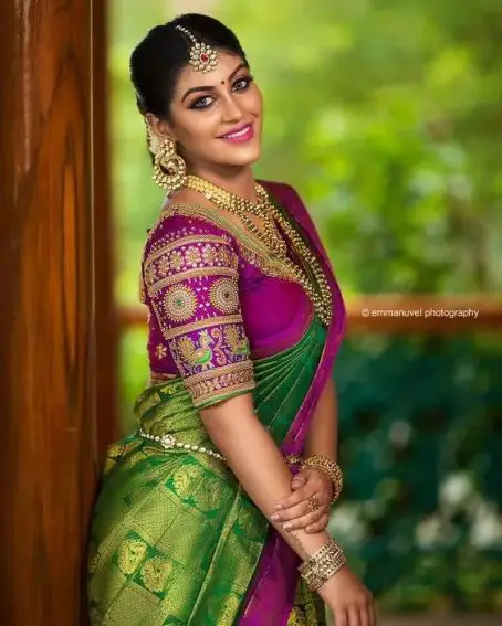 Parrot Green Saree with Pink Blouse