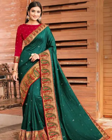 Patch Border Green Designer Traditional Saree