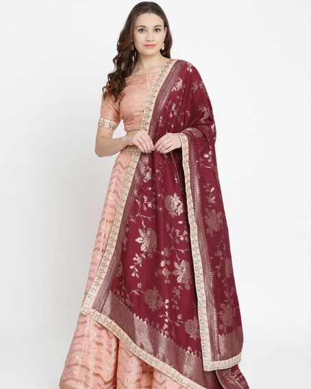 Peach Color Lehanga with Maroon Full Bouse Design