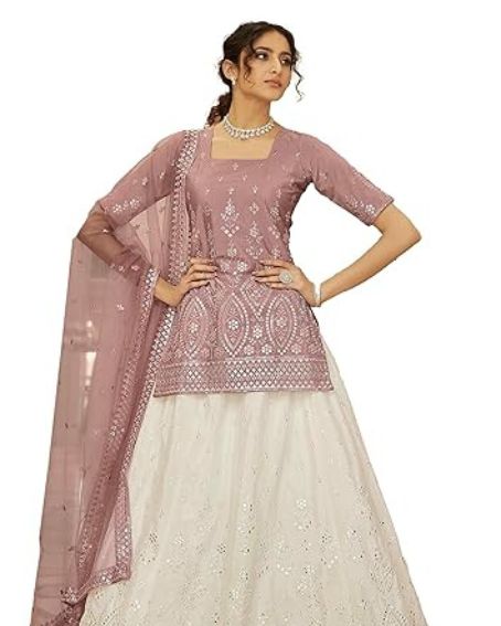 Pearl White And Dusty Pink Lehenga Choli