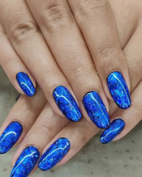 Piercing Blue Glass Finish Gel Nails