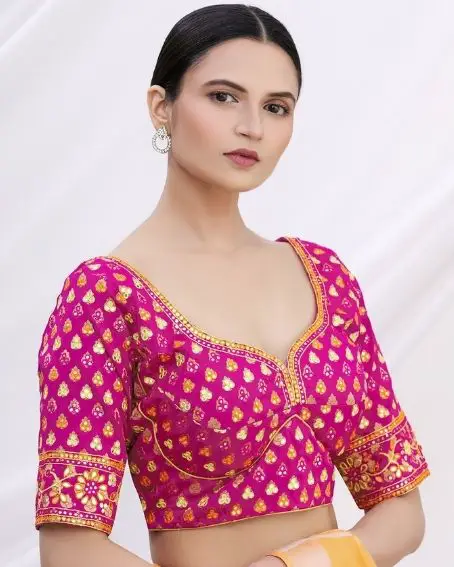 Pink Banarasi Brocade Saree Blouse