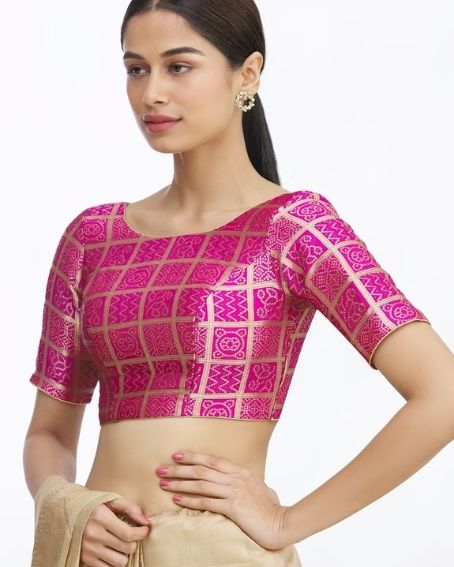 Pink Brocade Woven Blouse