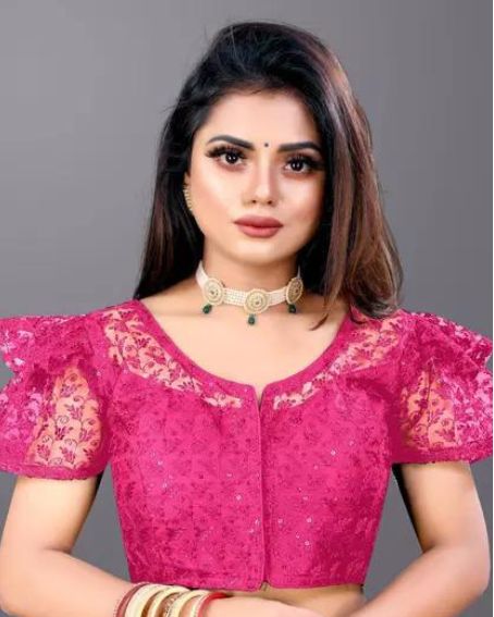 Pink Color Frill Sleeve Stylist Blouse For Women