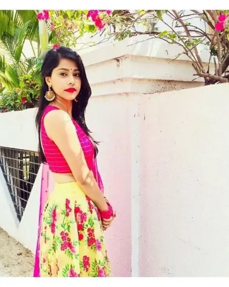 Pink Sleeveless Blouse with Floral Lehanga