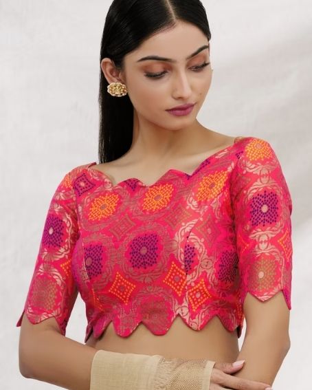 Pink Woven Brocade Blouse