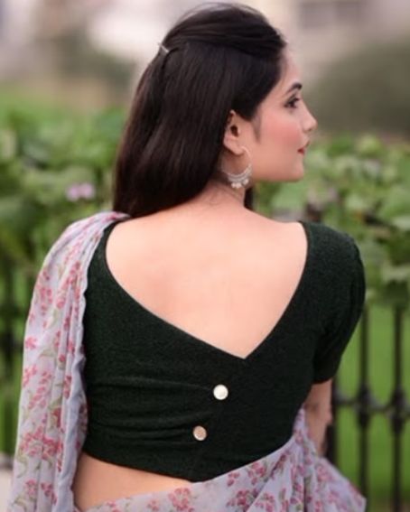 Pleated Button Fancy Back with Puff Sleeves Saree Blouse