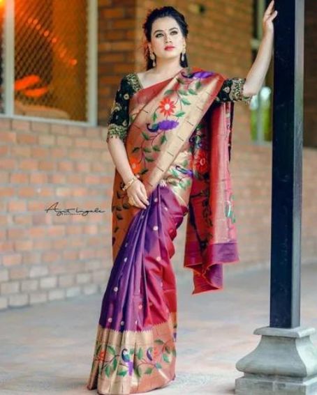 Printed Radha Rani Brocked Paithani, Banarasi Silk