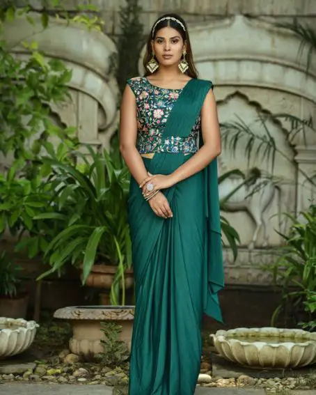 Rama Blue Most Fashionable Indian Outfit With Thread Work Blouse
