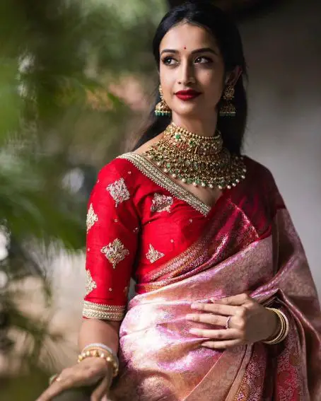 Red Color Bridal Blouse with Embroidery Work