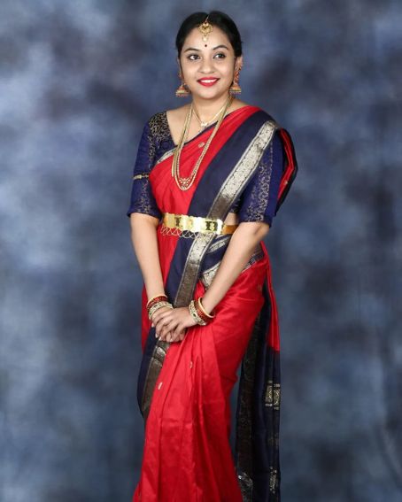 Red Fancy Saree with Blue Blouse