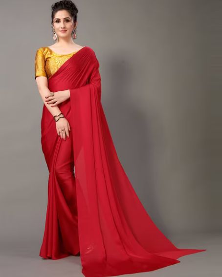 Red Woven Saree with Contrast Blouse