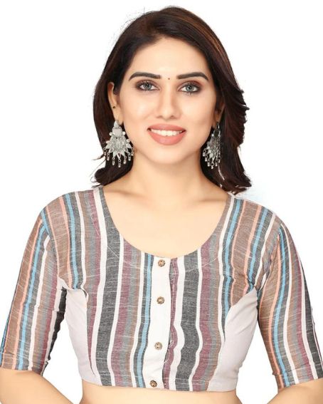 Round Neck Striped Regular Blouse