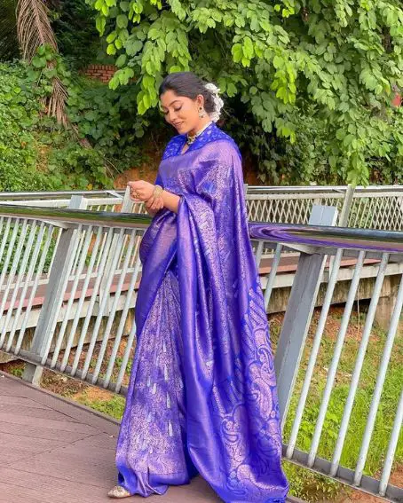 Royal Blue Pure Zari Weaving Saree with Blouse