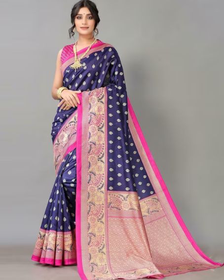 Samah Women Dark Blue with Pink Blouse