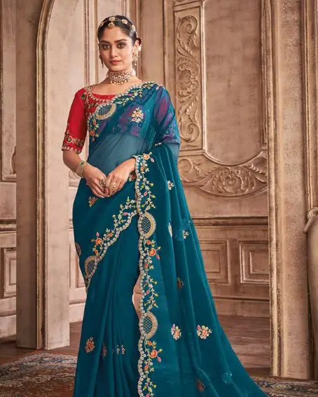 Sapphire Blue Organza Saree