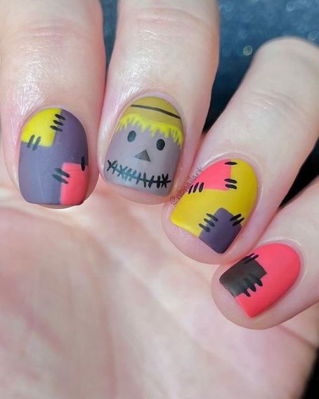 Scarecrow Nail Art in Autumnal Colors