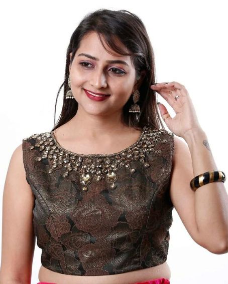 Silk Black Exclusive Latest Readymade Thread Work Blouse