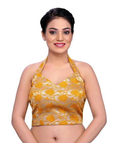 Silk Yellow Golden Readymade Halter Neck Blouse