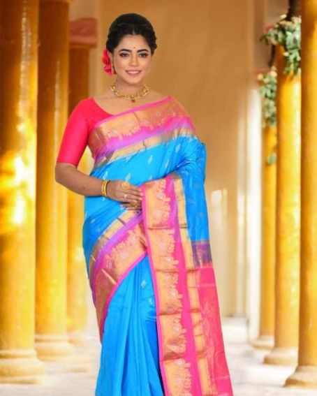 Soft Blue Traditional Kanjivaram Silk Saree