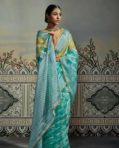 Soft Brasso Silk Turquoise Blue Saree with Work