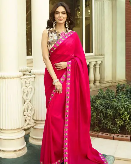 Solid Bordered Saree With Blouse