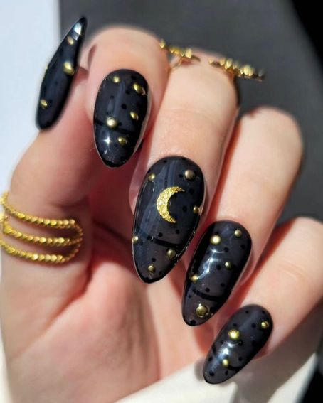 Spooky Moon Nail Art_ Hand-Painted Halloween Nails in Black