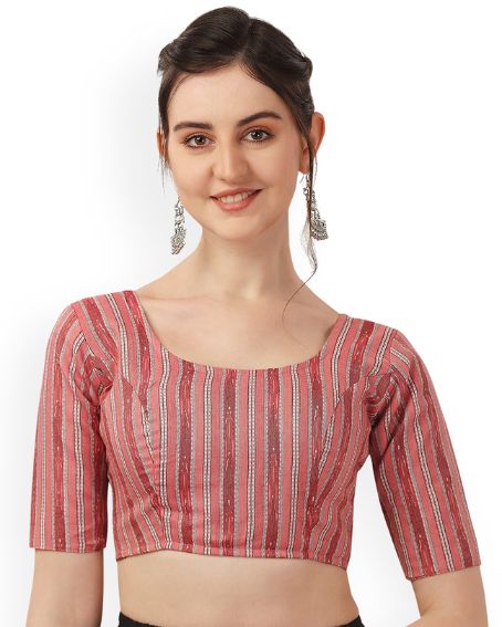 Striped Square Neck Pure Cotton Saree Blouse