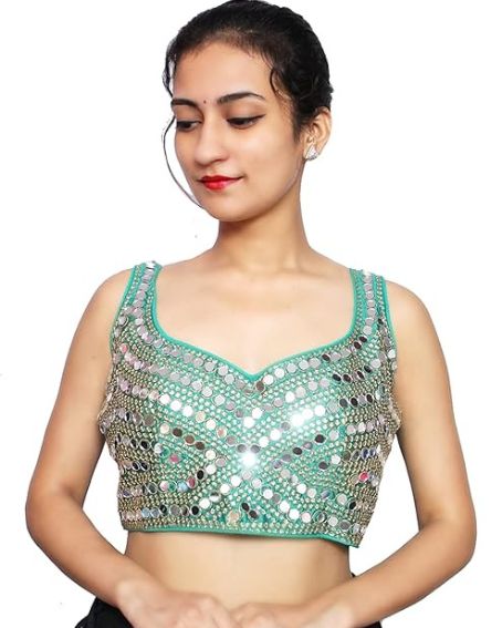 Stylish Padded Blouse for Women in Castleton Green with Beautiful Glass Work