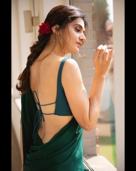 Taapsee in Bottle Green Back Open Blouse Design