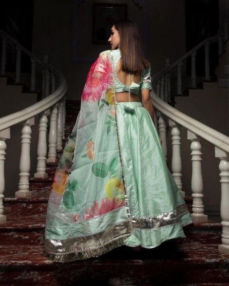 Taffeta Silk Mint Green Lehenga with Latkan Blouse