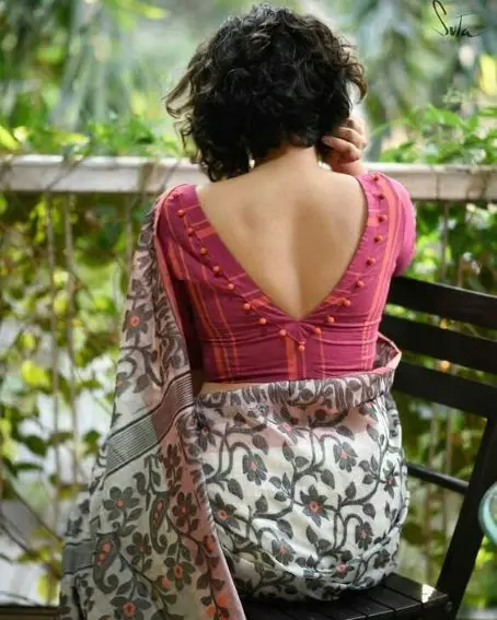 V Neck Backless Potli Button Details Pure Cotton Blouses