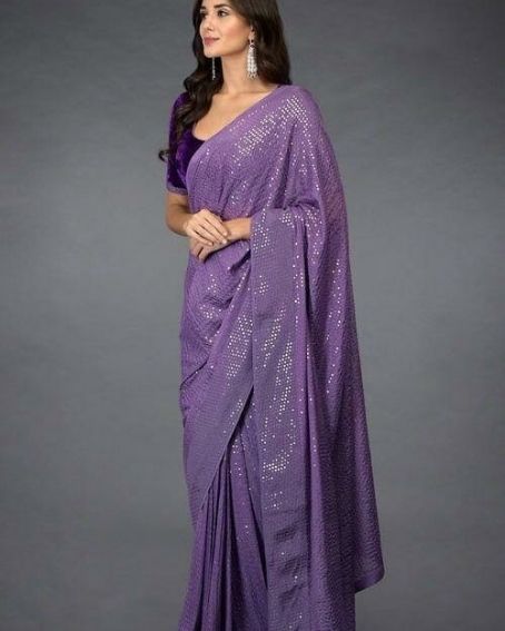 Violet Sequin Saree with Velvet Blouse