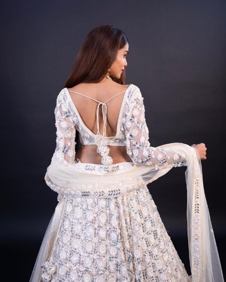 White Floral Lehenga with Latkan Blouse